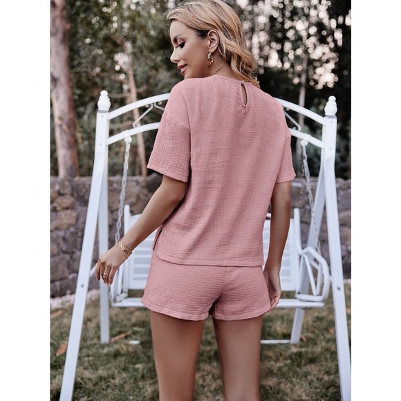 2 piece set: textured Pocket Patched Split Hem Top Shorts coords white - Picture 8 of 11